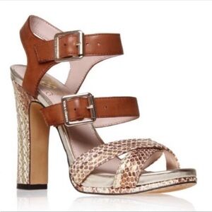 Vince Camuto Brown and Gold Buckle Heels